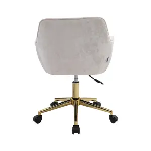 Off White Home Office Chair Velvet Effect Swivel Computer Desk Chair with Armrest