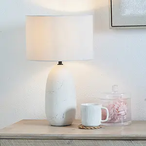 White Vintage Textured Ceramic Table Lamp