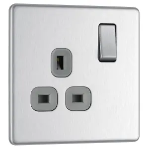 Colours Steel Single 13A Socket & Grey inserts