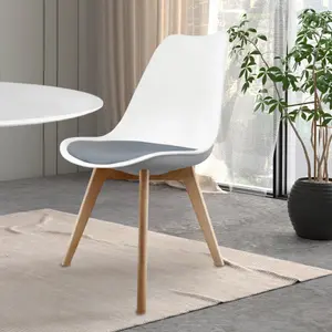 Soho White & Dark Grey Plastic Dining Chair with Squared Light Wood Legs