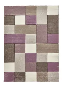 Beige/Purple Modern Geometric Handmade Easy to Clean Rug for Living Room Bedroom and Dining Room-120cm X 170cm