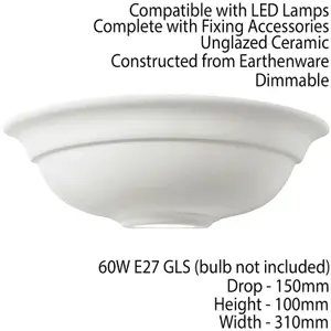 Dimmable LED Wall Light Unglazed Ceramic Classic Lounge Lamp Up Lighting Fitting