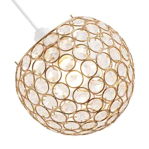 Modern Round Gold Globe Easy Fit Pendant Shade with Small Clear Acrylic Beads