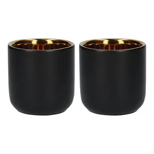 La Cafetiere Edited Set of 2 Insulated Black and Gold Mugs