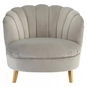 Interiors by Premier Grey Velvet Scalloped Armchair, Supportive Armrest Lounge Chair, Easy to Clean Velvet Accent Chair