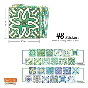 Walplus Vintage Turquoise Combo Mix Tile Stickers