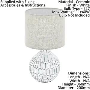 2 PACK Table Lamp White Patterned Base Shade Light Brown Fabric Linen E27 1x40W