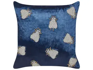 Throw Cushion PENTAS Velvet 45 x 45 cm Animal Embroidery Navy Blue