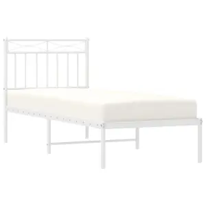 Berkfield Metal Bed Frame with Headboard White 75x190 cm