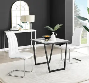 Furniturebox UK Carson White Marble Effect Square Dining Table & 2 White Murano Chairs