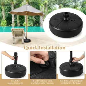 Costway 18kg Fillable Round Umbrella Base Stand Patio Umbrella Holder Fit 38 mm Umbrella Poles