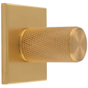 Knurled Cylinder Cabinet Door Knob & Matching Backplate - Satin Brass 40 x 40mm