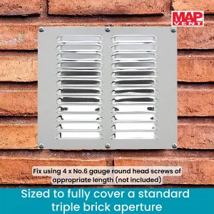 Metal Louvre Air Vent Cover, Suitable for Venting Gas Appliances Internal External Wall, 9 x 9" (229 x 229mm), Chrome