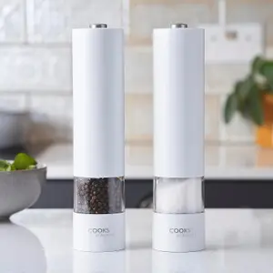 Electric Salt and Pepper Mill Grinder Set Shaker Automatic White