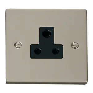 Pearl Nickel 1 Gang 5A Round Pin Socket - Black Trim - SE Home