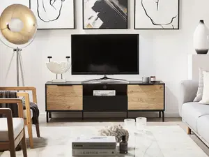 Beliani Retro TV Stand Black ARKLEY