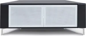 MDA Designs CORVUS Corner-Friendly Black Cabinet with White BeamThru Glass Doors for Flat Screen TVs up to 50"