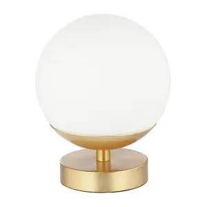 Modern Touch Dimmable LED White Globe Glass Table Lamp with Brushed Gold Base