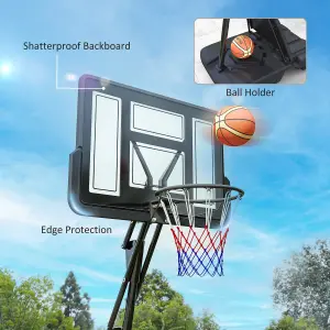 SPORTNOW 2.45-3.05m Portable Basketball Hoop and Stand with Wheels, Black