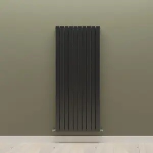 Vertical Black Double Flat Panel Radiator (H) 1600 mm x (W) 680 mm, 9140 BTU.