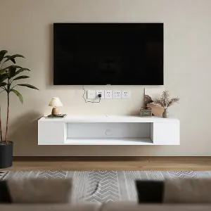 White MDF Framed Sideboard TV Stand TV Unit with Easy Cable Access H 1350x D 350x H 230mm