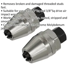 2 Piece Impact Stud Extractor Set - 1/2" & 3/8" Sq Drive - Damaged Stud Removal