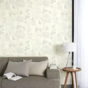 GoodHome Erosa Cream Floral Glitter effect Textured Wallpaper