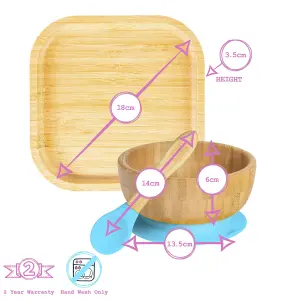 Tiny Dining - Square Bamboo Suction Baby Feeding Set - Blue - 4pc