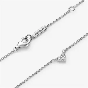 Pandora Triple Stone Heart Collier Necklace - Sterling Silver / Cubic Zirconia - Sz. 45 cm