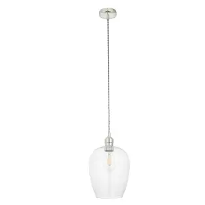 Luminosa Livorno Single Pendant Ceiling Lamp, Bright Nickel Plate, Glass