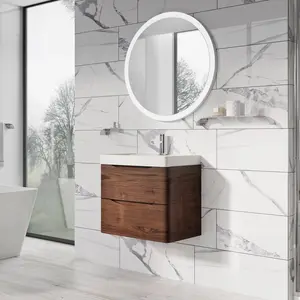 Stanhope 600mm Single Bathroom Vanity with Integrated Stone Basin Dark Wood