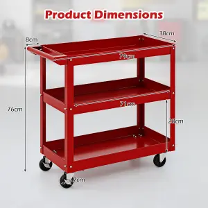 Costway 3-Layer Service Utility Cart Rolling Tool Cart w/ 2 Lockable Universal Wheels