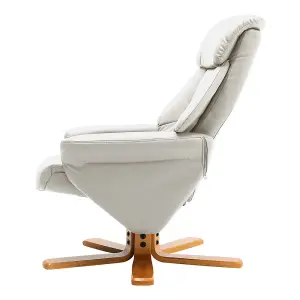 Swivel Cream Faux Leather Lounge Recliner with Ottoman