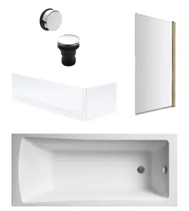 Square Single Ended Bath, Brushed Brass Screen, Panels, Chrome Waste -1700x700mm