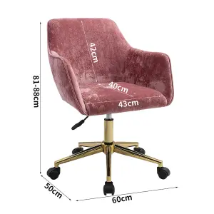 Pink Office Desk Chair Ice Velvet Padded Seat Swivel Computer Armchair for Home or Office