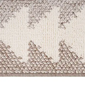 Neutral Beige Brown Geometric Scandi Style Fringed Area Rug 160cm x 230cm