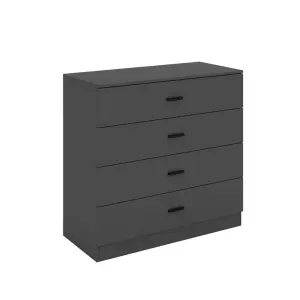 URBNLIVING Height 73cm 4 Drawer Wooden Bedroom Chest Cabinet Modern Black Carcass and Black Drawers Wide Storage Cupboard Closet