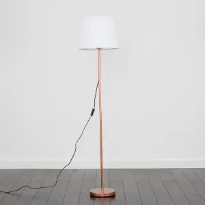 ValueLights Modern Standard Floor Lamp In Copper Metal Finish With White Tapered Shade