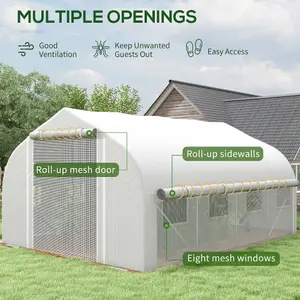 Outsunny 4 x 3(m) Walk-in Tunnel Greenhouse, Roll Up Sidewalls, Mesh Door