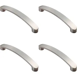 4x Flat Fronted Bow Pull Handle 140 x 12mm 128mm Fixing Centres Satin Nickel