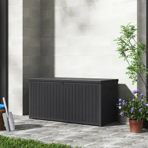 430L Waterproof Plastic Outdoor Garden Storage Box with Lockable Lid, Black