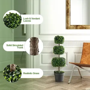 Costway 75CM Artificial Boxwood Topiary Tree Faux Triple Square Shaped Plant Plastic Pot