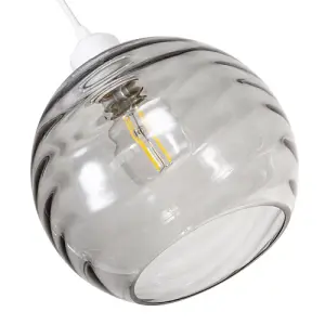 Modern Designer Smoked Circular Ribbed Glass Non Electric Pendant Lamp Shade