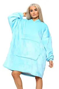 MS9 Women's Oversized Hoodie Wearable Blanket Hoodie Top With Sherpa Lining Sky Blue