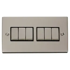 Pearl Nickel 10A 6 Gang 2 Way Ingot Light Switch - Black Trim - SE Home