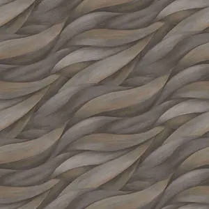 Erismann Casual Chic Leaf Waves Nature Leaves Motif Metallic Textured Wallpaper Dark Brown Grey 10257-10