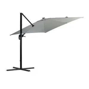 3m Cantilever Parasol with Solar LED Lights and 360 Degree Rotation Patio Rectangle Offset Umbrella