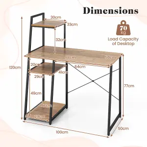 COSTWAY Home Office Desk Computer Desk PC Laptop Table w/ Bookshelf & Host Stand