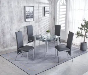 Set of 4 Dining Chairs in Faux Leather Chrome Frame Solid Build