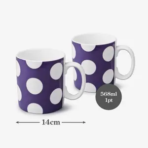 WM Bartleet & Sons Porcelain Spotty Large 1 Pint Mug, Set of 2 Purple